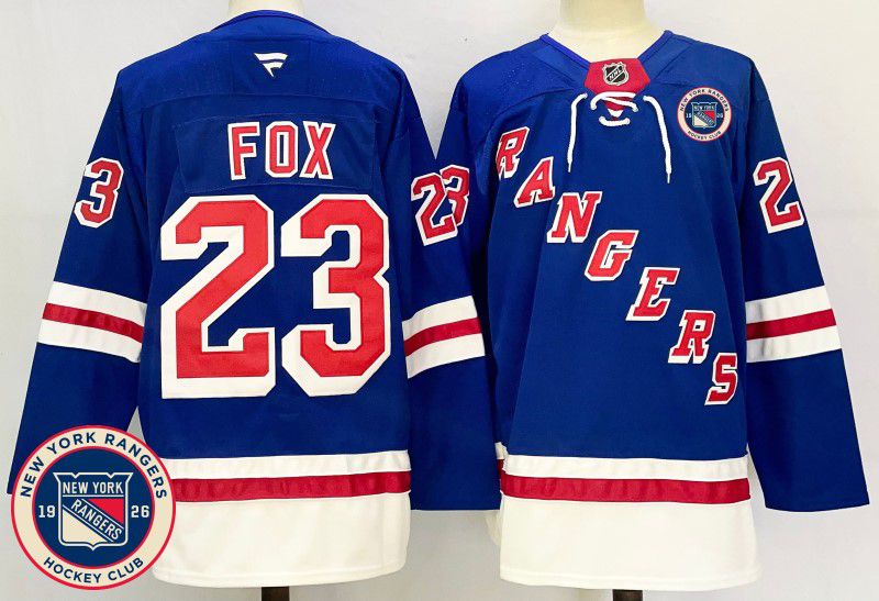 Men New York Rangers 23 Fox Blue Fanatics 2025 NHL Jersey style 4